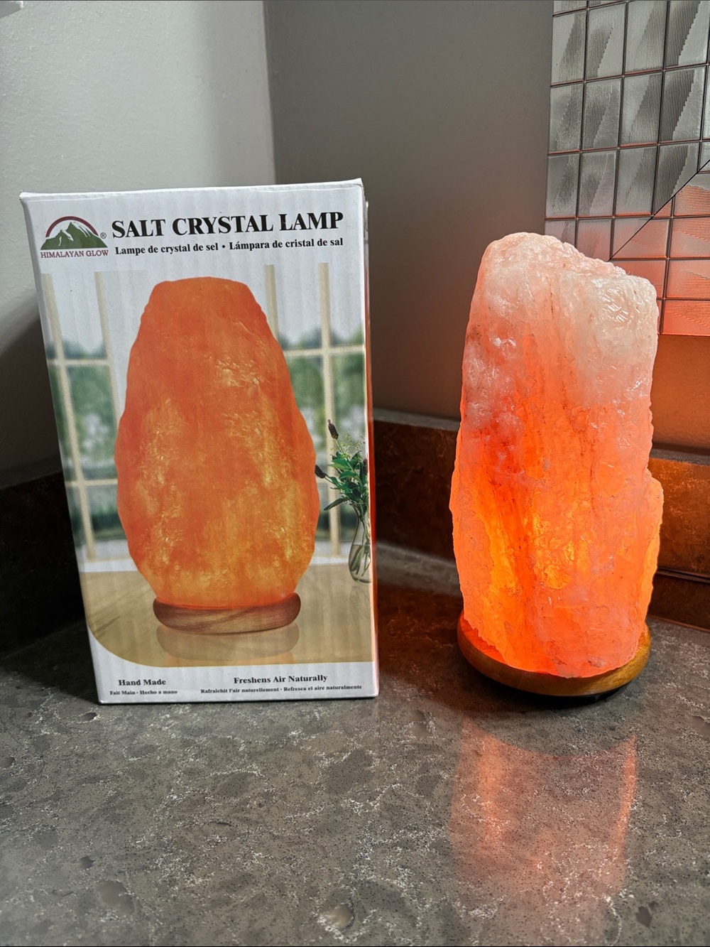Salt Crystal Lantern in Orange. Dimmable Switch.